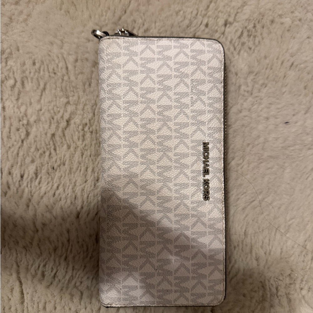 Michael Kors White Continental Wallet with Signature Monogram
